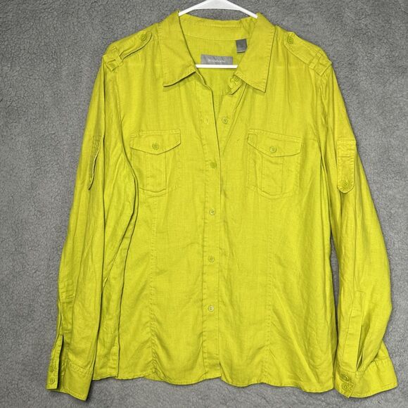Liz Claiborne Women’s XL Chartreuse Button Up Top Long Sleeve - Picture 1 of 13